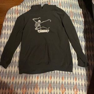 Gray, skeleton skateboarding, cozy and warm hoodie